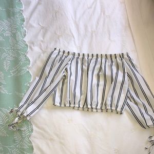 Black and white striped off the shoulder shirt